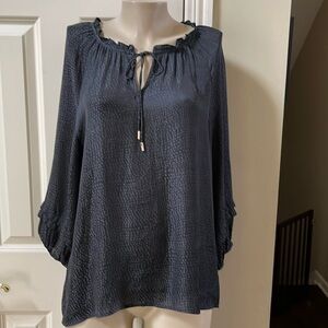 Skies Are Blue Print Ruffle tie  neckline Blouse, med